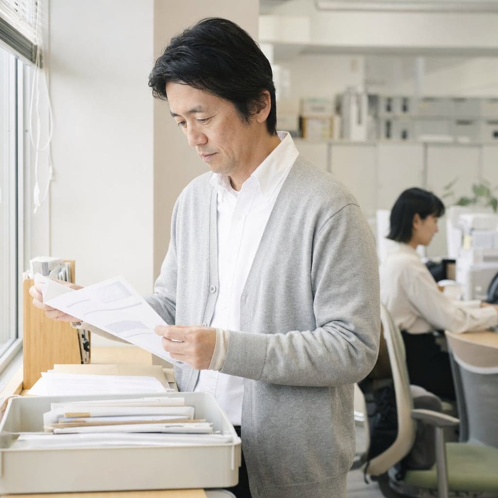 届いた郵便と書類を仕分けている担当者
